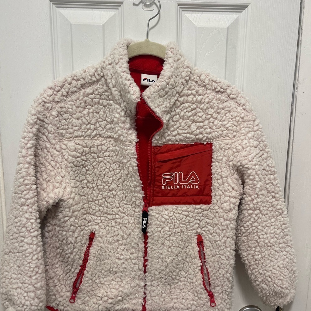 Fila Cream Sherpa Jacket with Red Details